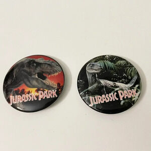 Vintage 1992 Lot of 2 Jurassic Park Buttons Pinback Pins